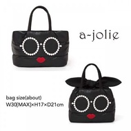 日本雜誌附錄 a-jolie 秋冬款 黑色 Quilting Bag 羽絨 便攜 墨鏡 紅唇 刺繡 蝴蝶結 綁帶 手提袋 購物袋 手拎包（需訂購）