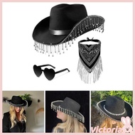 VIC Adult Disco Tassels Cowboy Hat Cowgirl Sunglasses Scarf ThemeParty Costume Suit