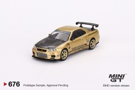 MINI GT No.676 Nissan Skyline GT-R (R34) Top Secret  Top Secret Gold - Japan Exclusive MGT00676