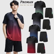【From Perak】ProMan Unisex Sportswear Pakaian sukan men Sport Short Pants Short Sleeve T shirt Suit  