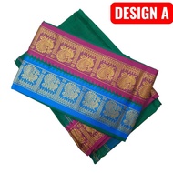 9x5 Pure Cotton Veshti / Dhoti with Contrast Color Jacquard 4 Inches Fancy Border with Thundu Set fo