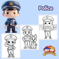 Combo of 50/25 sheets of coloring pages, coloring pages for children with Police theme on A4, A5 pap