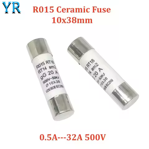 5PCS R015 10x38mm Fast Blow Ceramic Fuse 10*38 Fuses 500V 0.5A 1A 2A 3A 4A 5A 6A 8A 10A 16A 20A 25A 