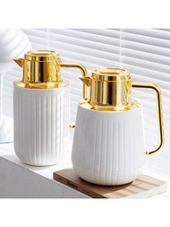 1pc 1000ML/33.8oz Vacuum Insulated Bottle, Minimalist Gold Plated Design, Press Button Water Dispens