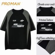 【From Perak】ProMan baju t shirt casual lelaki couple t shirt Hip Hop Style letter Print Color-Blocki