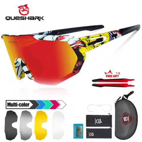 QUESHARK Women Men Polarized Cycling Sunglasses 5 Lens/Set Sports MTB Bicycle Eyewear Riding Road Bi