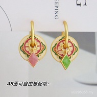 High-End Niche Ethnic Style Original Female Oil Drip Earrings New Chinese Style Earrings Chinese Sty