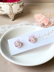 【玫瑰金不鏽鋼耳針】天然石月光寶盒造型耳環・粉嫩晶透天然石設