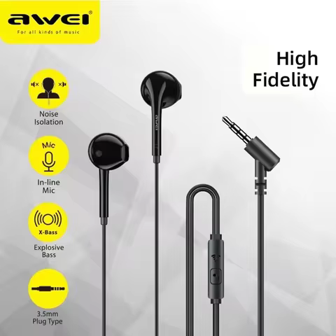 Awei PC-7T/PC-7 Wire-controlled Headset With Microphone Hands-free Calling Ergonomic Headphone Type-