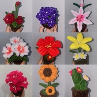 HANDMADE FLOWER IN POT KAWAT BULU FUZZY WIRE BUNGA KAWAT BULU