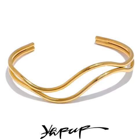 Yhpup New Unique Stainless Steel Double Layer Hollow Adjustable Cuff Bracelet Bangle Minimalistic Wr
