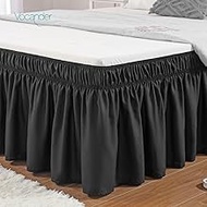 VOCANDER Black King Size Bed Skirt 16 Inch Drop Easy to Put On-Elastic Wrap Around Dust Ruffle for Bed Frame &amp; Mattress-Luxury Wrinkle Free Microfiber Fabric Machine Washable