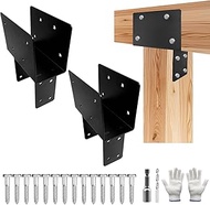 Post Cap Tie Bracket,Heavy Duty Wood Beam Support Bracket.Black T-Shape Pegola Braacket for Gazebos,
