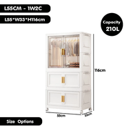 IG HOME 55CM/70CM Large Capacity Wardrobe Storage Cabinet | Double Door Clothes Organizer with Pulle
