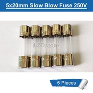 5pcs 5x20mm Slow Blow Fuse T6.3AL T6.3A 6.3A 250V T6.3AL250VP Time-lag Glass Body Cartridge Fuse 5*2