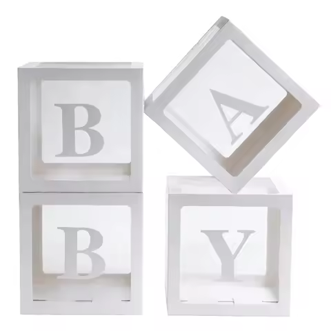 Baby Boxes with Letters for Baby Shower 4 Pcs Clear Balloon boxes Baby Sign Transparent Baby Shower 