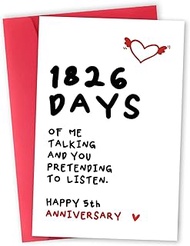 Cute 5 Year Anniversary Card Gift for Him Her, Romantic 5th Anniversary Card Gifts for Husband Wife 