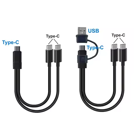 20cm Short USB-C to Type C / Micro Splitter Cable Charging 2 in 1 Power BanK USB Cable For Dual Two 