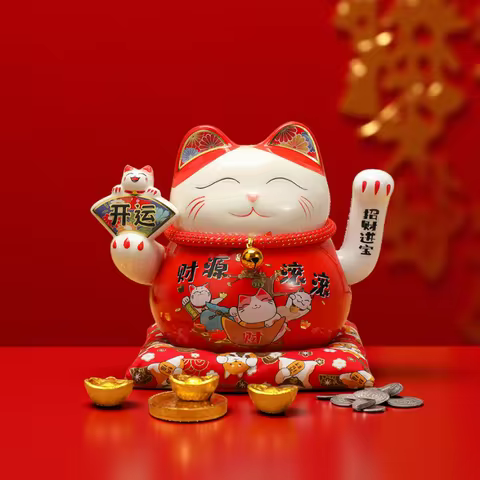 6.5/7.5Inch Lucky Cat Decoration Feng Shui Fortune Cat Ceramic Electric Hand Treasure Shop Gift Good
