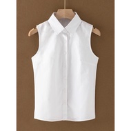 sleeveless blouse Baju tanpa lengan putih kolar palsu leher bulat sehelai kolar palsu panjang kanak-