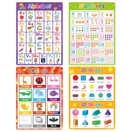 Colorful Learning Posters for Kids! 4Pcs Educational Set - Numbers, ABC, Colors & Shapes | Best Sell