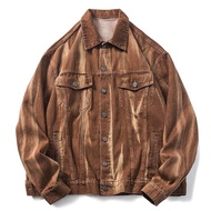 Vintage Brown Oversized Denim Jackets For Men Washed Harajuku Streetwear Loose Denim Jacket