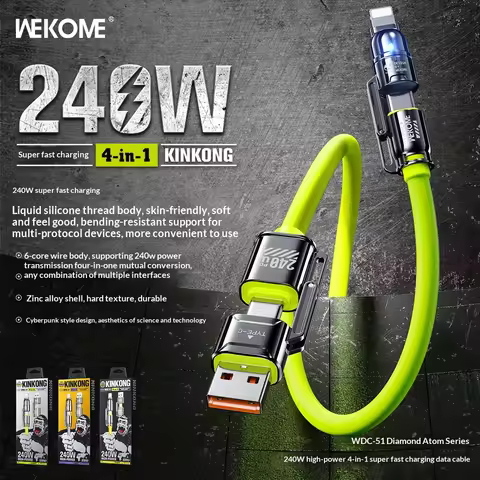 WEKOME WDC-51 240W 4-in-1 Fast Charging USB C Cable, Super Fast Charger Cord for iPhone 17 Pro Max 1