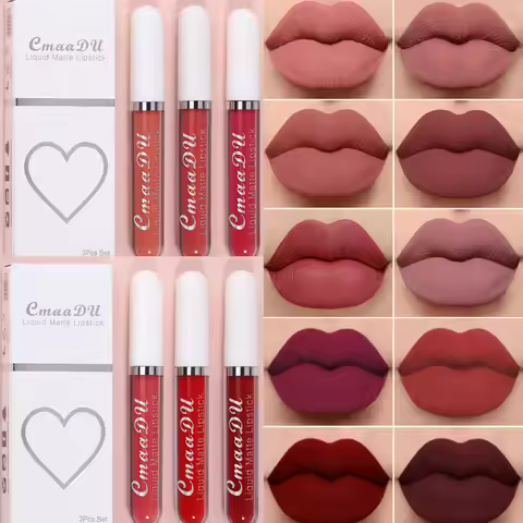 3Pcs/set Matte Velvet Lip Gloss Waterproof Long-lasting Liquid Lipstick Cosmetic Beauty Keep 24 Hour