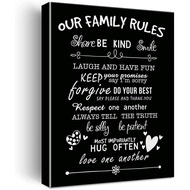Inspirational Hearts Our Family Rules Canvas Wall ArtHome Restaurant Childrens Room Art Decoration H