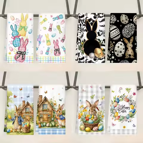 2pcs Easter Kitchen Towels Bunny Eggs Reusable Hand Towels Easter Decoration for Home 2026 Gifts Spr