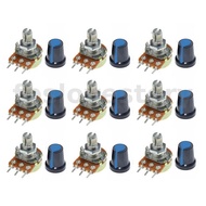 9Pcs/Set WH148 Potentiometer Resistor with Nuts and Potentiometer Button Cap Adjustable Knob for B1K