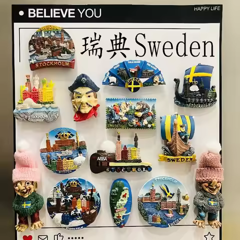 New2025 Sweden 3D Fridge Magnets Tourism Souvenir Resin Refrigerator Magnets Sticker Collection Hand