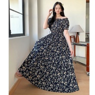 Váy Dài Vai Một Bên Pure Desire Cotton Satin Váy Đi Biển Mùa Hè Tay Ngắn Váy Bohemian Váy Đi Chơi Vá