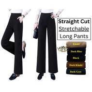 **EZZE** [Ladies Wear] Plain Color Straight Cut Stretchable  Office Long Pants / Seluar Panjang Stra