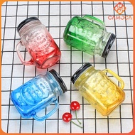 Cc 500ml Creative Colorful Mason Jar Reusable Straw Bottle Cold Drink Transparent Glass Mug