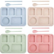 TOPZEA 4 Pack Unbreakable Divided Plates, 6 Compartments Wheat Straw Sectional Dinner Plates Portion