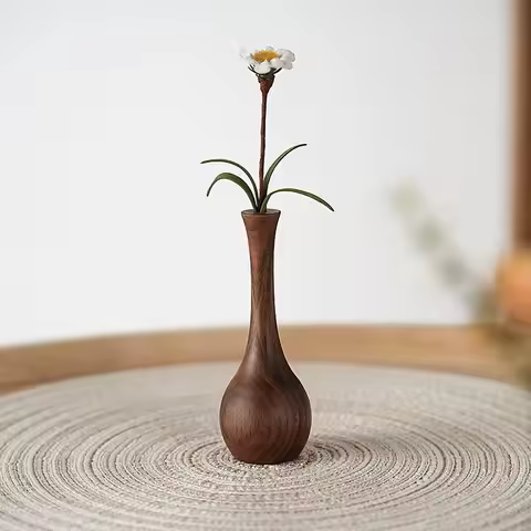 Black Walnut Solid Wood Flower Vase Creative Vase Chinese Style Desktop Simple Small Ornament Decora