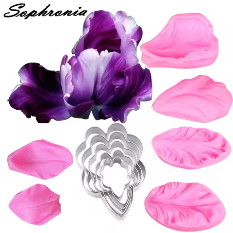 Iris Flower Petal Veiner &Cutter Silicone Mold Fondant Mould Porcelain Clay Chocolate Candy Gumpaste