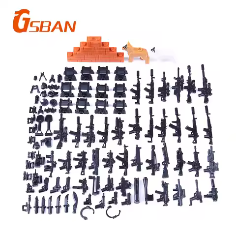 Military Weapon Kits Police Dog Sword Gun Assault Rifle 98K M416 Toys For Children SWAT WW2 Gun Buil