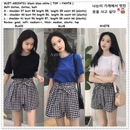 Setelan Baju Blouse + Celana Pendek Kotak Wanita Korea Import AB234721