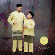 [soft yellow] Baju Melayu Slimfit Teluk Belanga Arjuna Ayah & Anak Raya Sedondon