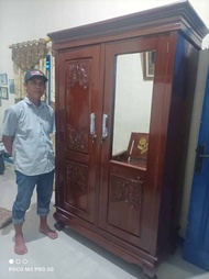 lemari pakaian kayu jati 2 pintu+kaca (hanya melayani provinsi jawabarat, DKI jkt,Banten serta Jabodetabek)