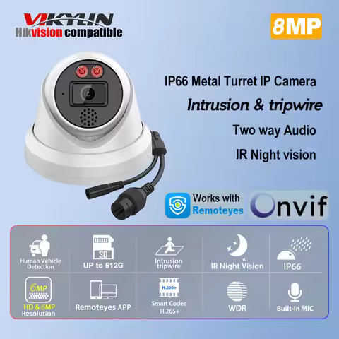 Vikylin 8MP IR Night Vision IP Camera Human Car Detection 2-way Talk Outdoor Security Video Surveill