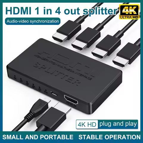 1 in 4 Out HDMI-Compatible Splitter HD 4K Video Switcher HDMI Cable Adapter 1x4 Hub For PS4 Laptop M