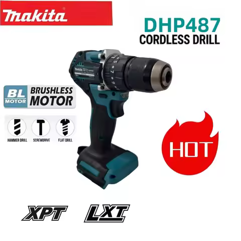 Makita 18V Li-ion Battery DHP487 Cordless Brushless Hammer Drill 40N.m 2 Speed Impact Screwdriver Mu