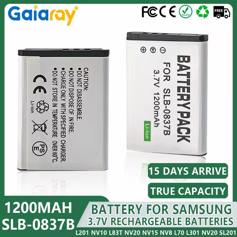 3.7v 1200mAh SLB-0837B SLB 0837B SLB0837B Camera Battery For Samsung Digimax L70 L83T L85T L201 L301