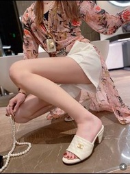 CHANEL 香奈兒 菱格紋 真皮 女士高跟涼拖鞋