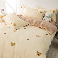 Cute Bear Bedsheet Set 4 in 1 Single Queen King Size Bedsheet Duvet Cover Fitted Bedsheet Set Cadar 