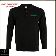 Cotton Lengan Panjang Long Sleeve collar T Shirt Logo Embroidery Sulam 7 Eleven 7-11 7e seven eleven