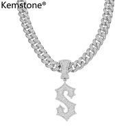Kemstone ฮิปฮอป Cuba Chain เต็ม Zircon S Shape สร้อยคอจี้ชุบทองเงินสำหรับเป็นของขวัญเครื่องประดับสำห